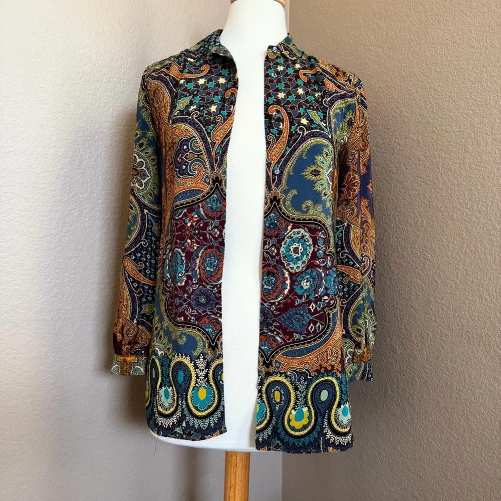 🌿 J.Crew Collection Silk Tunic Shirt – Paisley Boho Print – Size 0